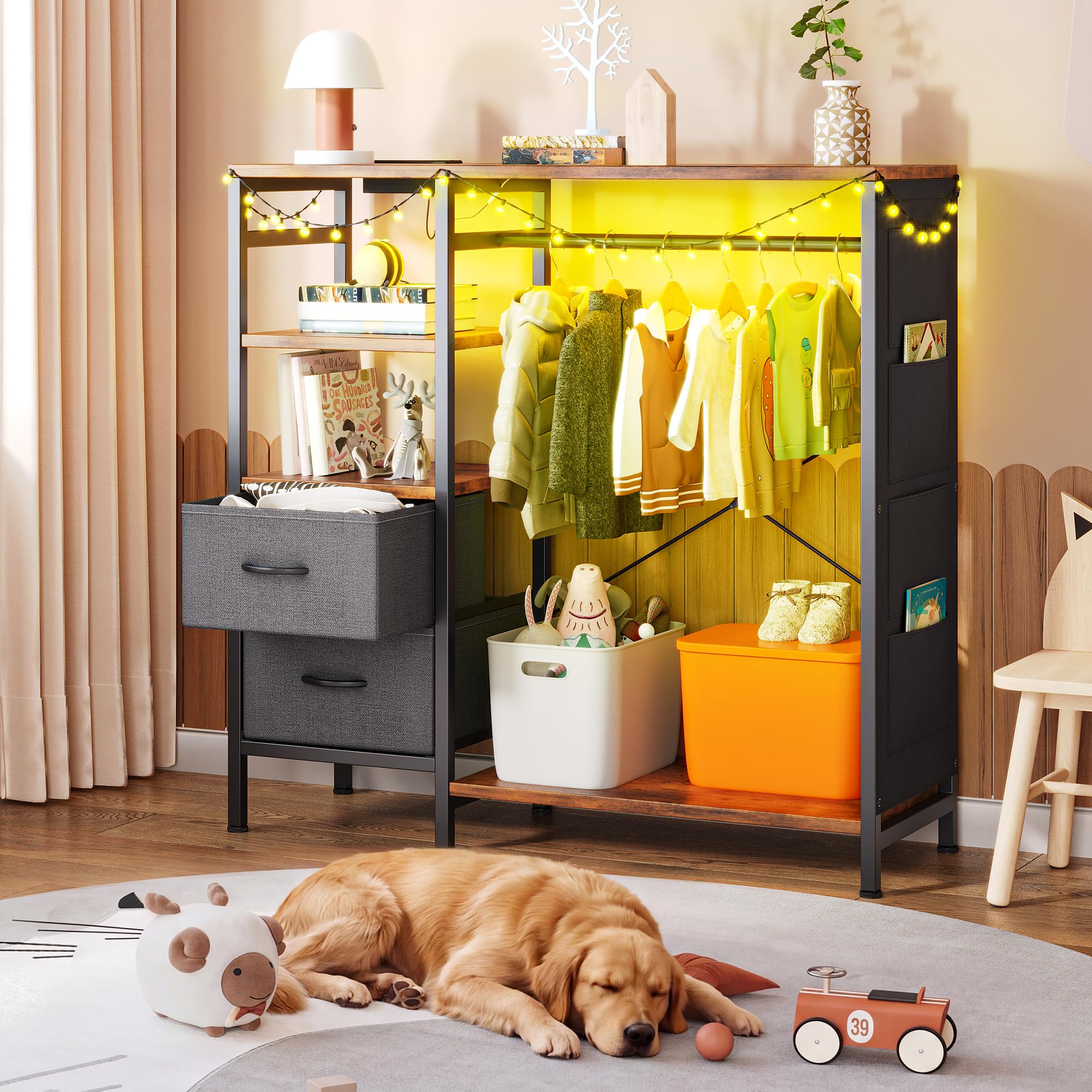 YITAHOME Wardrobe Chest of Drawers with Hanging Rail 120cm Brown