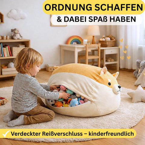 ELOVIA Soft Toy Storage Ottoman, No Stuffing Cover, Shiba Design, Toy Organizer for Kids Room, with Zipper (Shiba Beige)