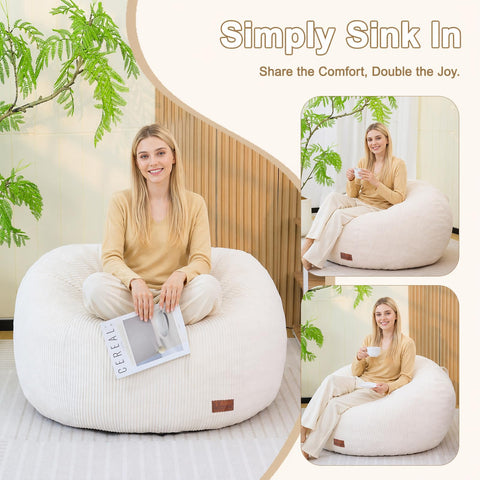 UODERS Oval Bean Bag for Adults Kids & Teens, Large Bean Bag Chair with Corduroy Cover with Handle