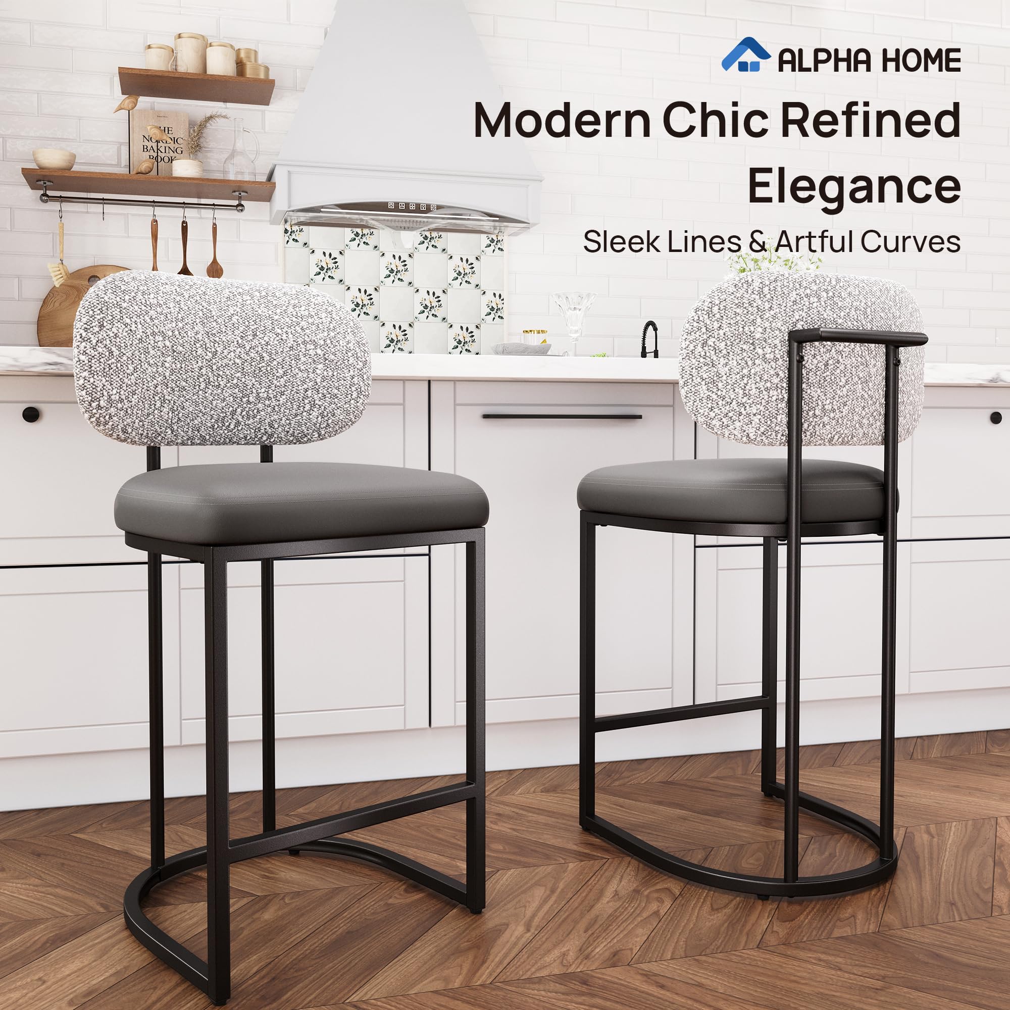 ALPHA HOME Bar Stools Set of 2 Counter Chairs with Backs and 9 CM Seat