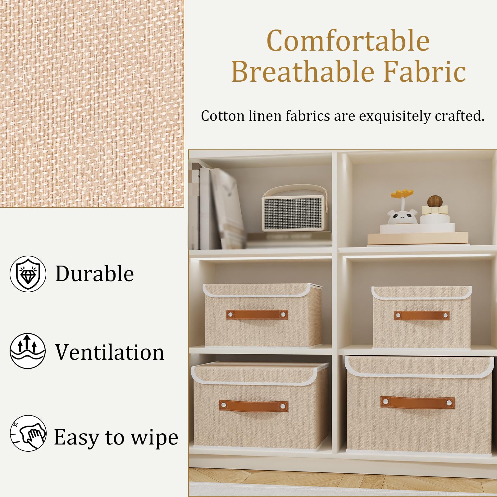 OUTBROS Storage Boxes with Lids 5 Pack, Bins 26x20x17 cm, Beige