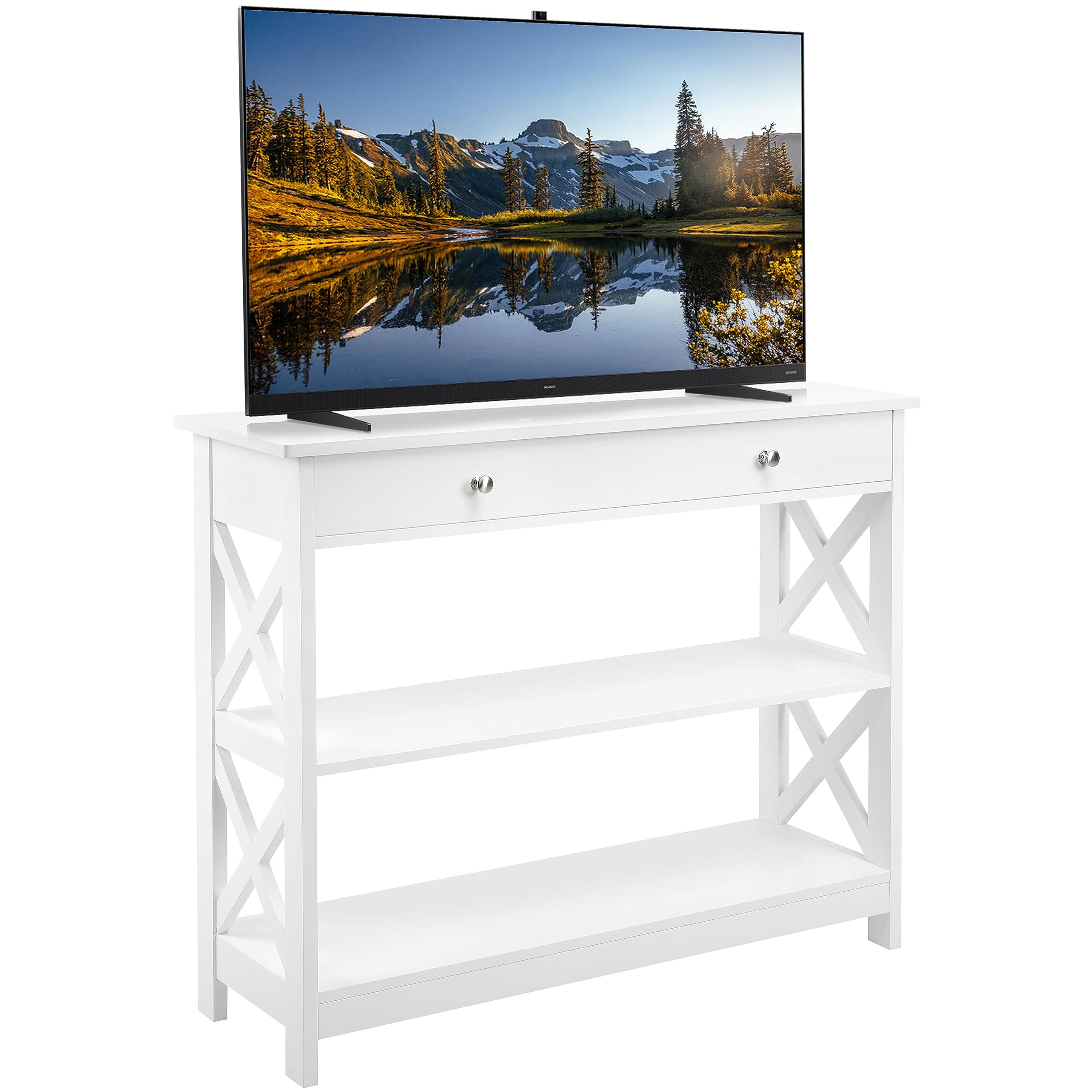 Yaheetech Console Table, Drawer & Shelves, 99.8 × 29.8 × 80 cm, White