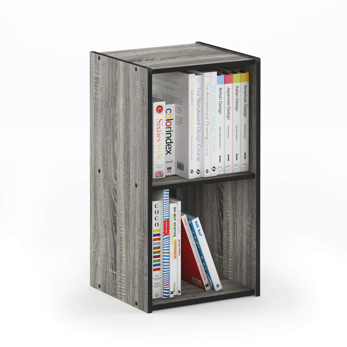 Furinno PELLI Book Shelf, 2x1 Bookshelf, Cube Storage Organizer Cabinet, 12.2 x 11.6 x 24.2, for Living Room, Bedroom, Home Office, French Oak/Black