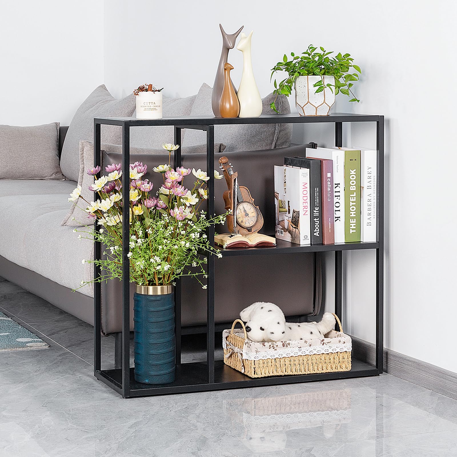 HDANI Console Table,3 Shelf Sofa Table,Thin Entryway Table,Metal Frame Couch Table for Small Spaces,Living Room,Hallway (Black, 80×25×75cm)