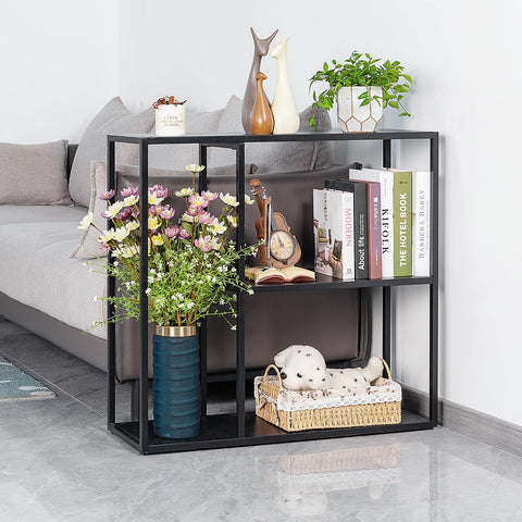 HDANI Console Table,3 Shelf Sofa Table,Thin Entryway Table,Metal Frame Couch Table for Small Spaces,Living Room,Hallway (Black, 80×25×75cm)