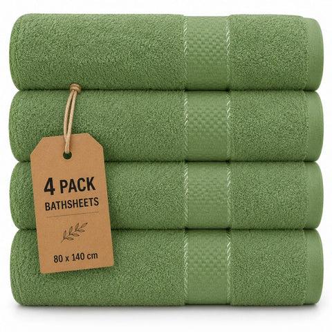 Casabella Luxury Pack Of 4 Bath Sheet 100% Egyptian Cotton Super Soft towel_Smoke Green