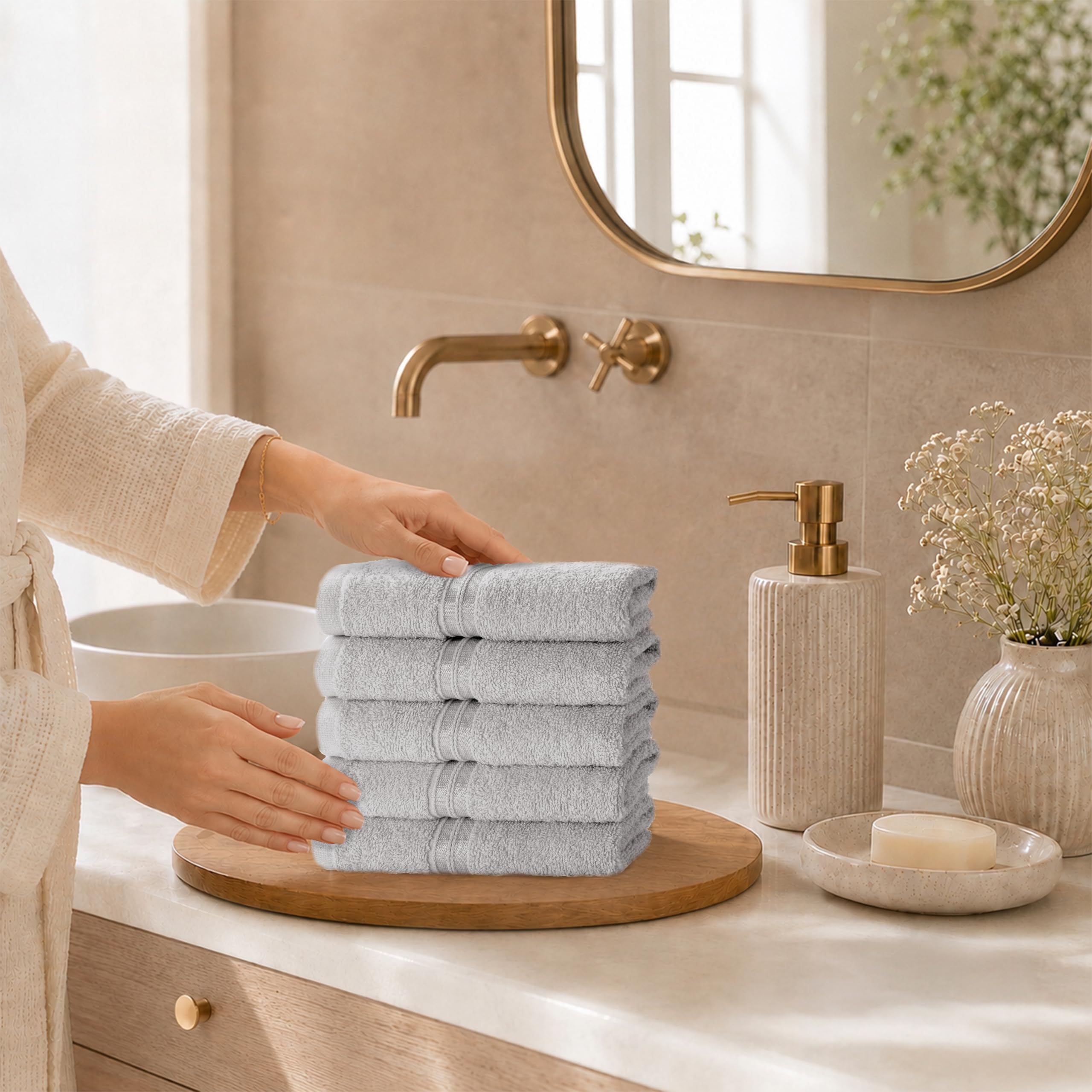 Hammetex Guest Towels Set of 5 30 x 50 cm 100% Cotton Terry Cloth