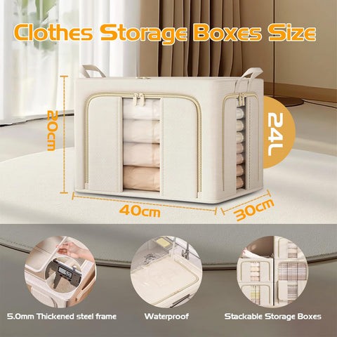 Clothes Storage Boxes with Lid,Upgraded 5.0mm Steel Frame Waterproof Fabric,3-Way Double Zipper Openings & 2 Clear Windows,Better Foldable Storage