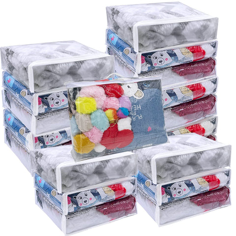 20Pcs Large Clear Vinyl Zippered Storage Bags With Handle - 16*12*4Inch Blankets Organizer for Sweater, Bed Sheet, Pillow