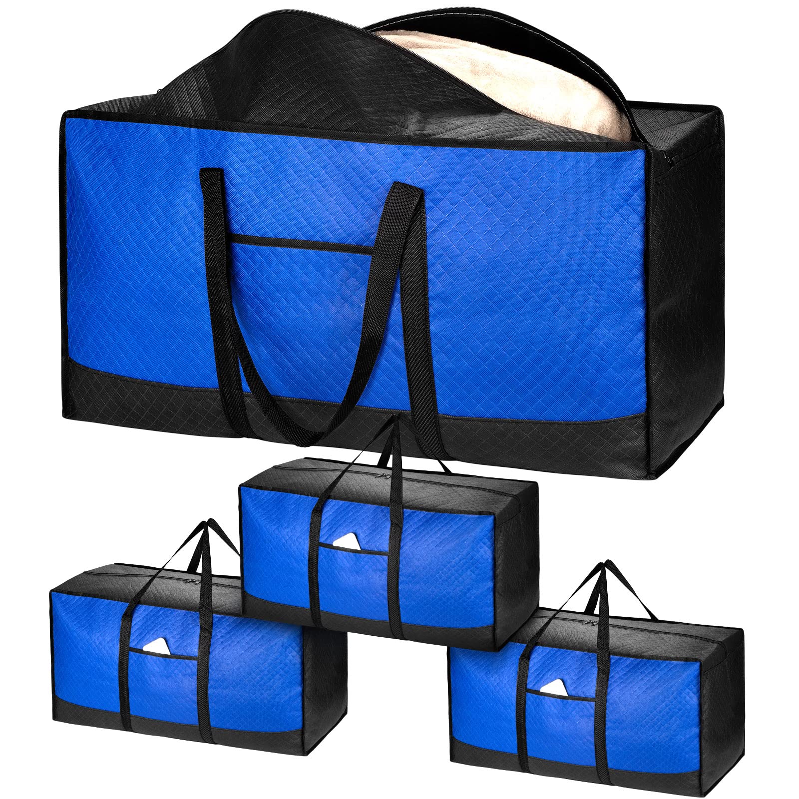 iespell 4 Pack 120L Extra Large Storage Box with Lid for Moving House, Strong Moving Boxes Bags with Zips for Clothes, Duvet, Underbed, Travelling
