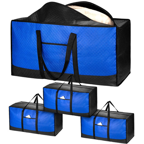 iespell 4 Pack 120L Extra Large Storage Box with Lid for Moving House, Strong Moving Boxes Bags with Zips for Clothes, Duvet, Underbed, Travelling