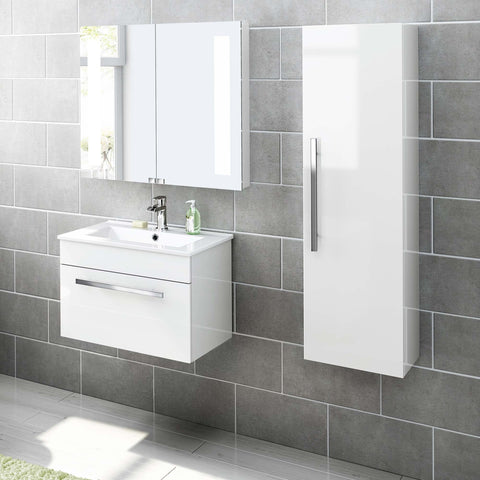 iBathUK Avon Wall Mounted Tall Bathroom Storage Cabinet, Slim MDF Cupboard Unit with Soft Close Door and Fixed Shelves