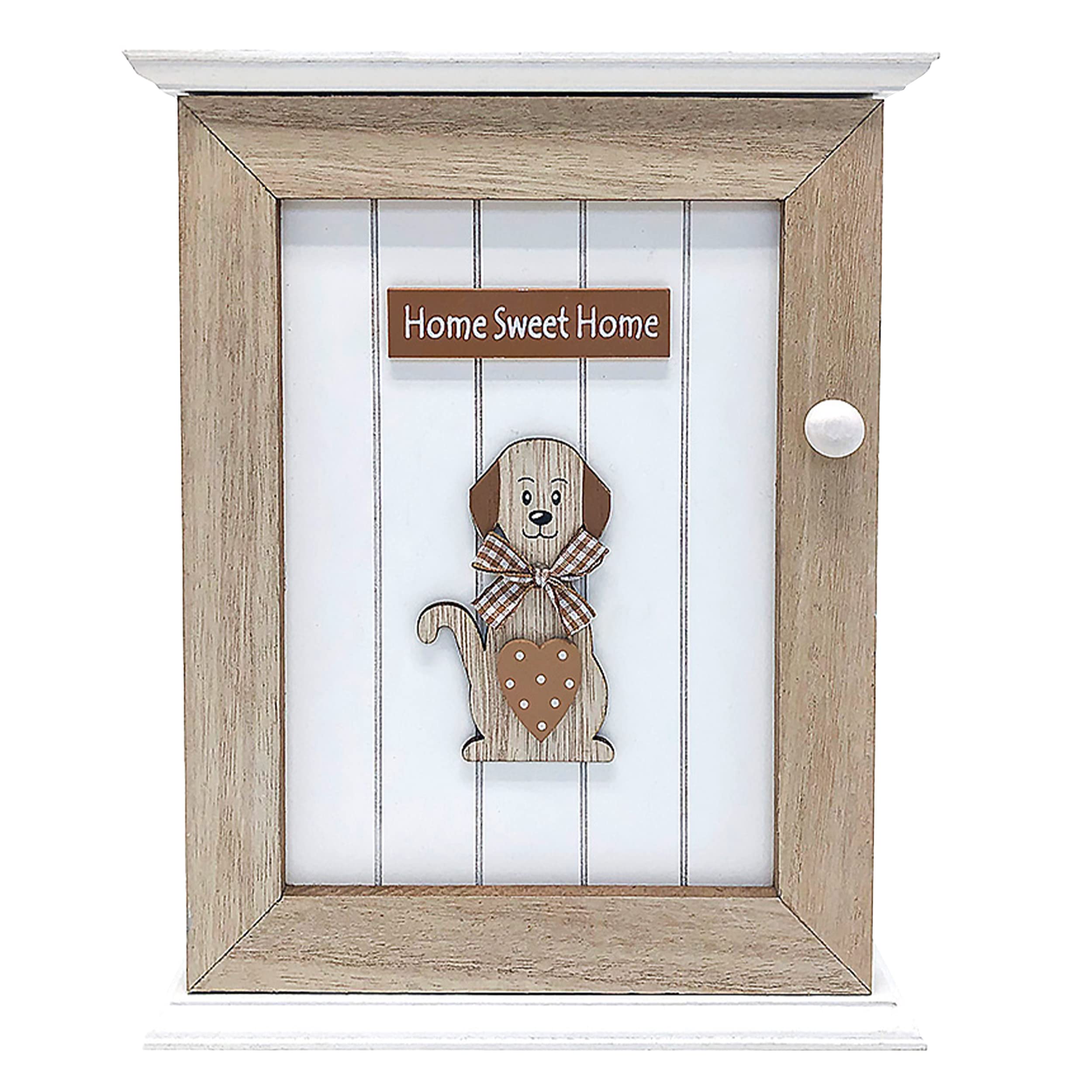 SPOTTED DOG GIFT COMPANY Key Box Wall Mounted Wooden Key Cupboard Cabinet with 6 Hooks for Hallway, Decorative Dog Themed Home Decor