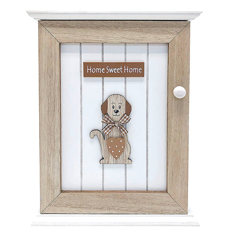 SPOTTED DOG GIFT COMPANY Key Box Wall Mounted Wooden Key Cupboard Cabinet with 6 Hooks for Hallway, Decorative Dog Themed Home Decor