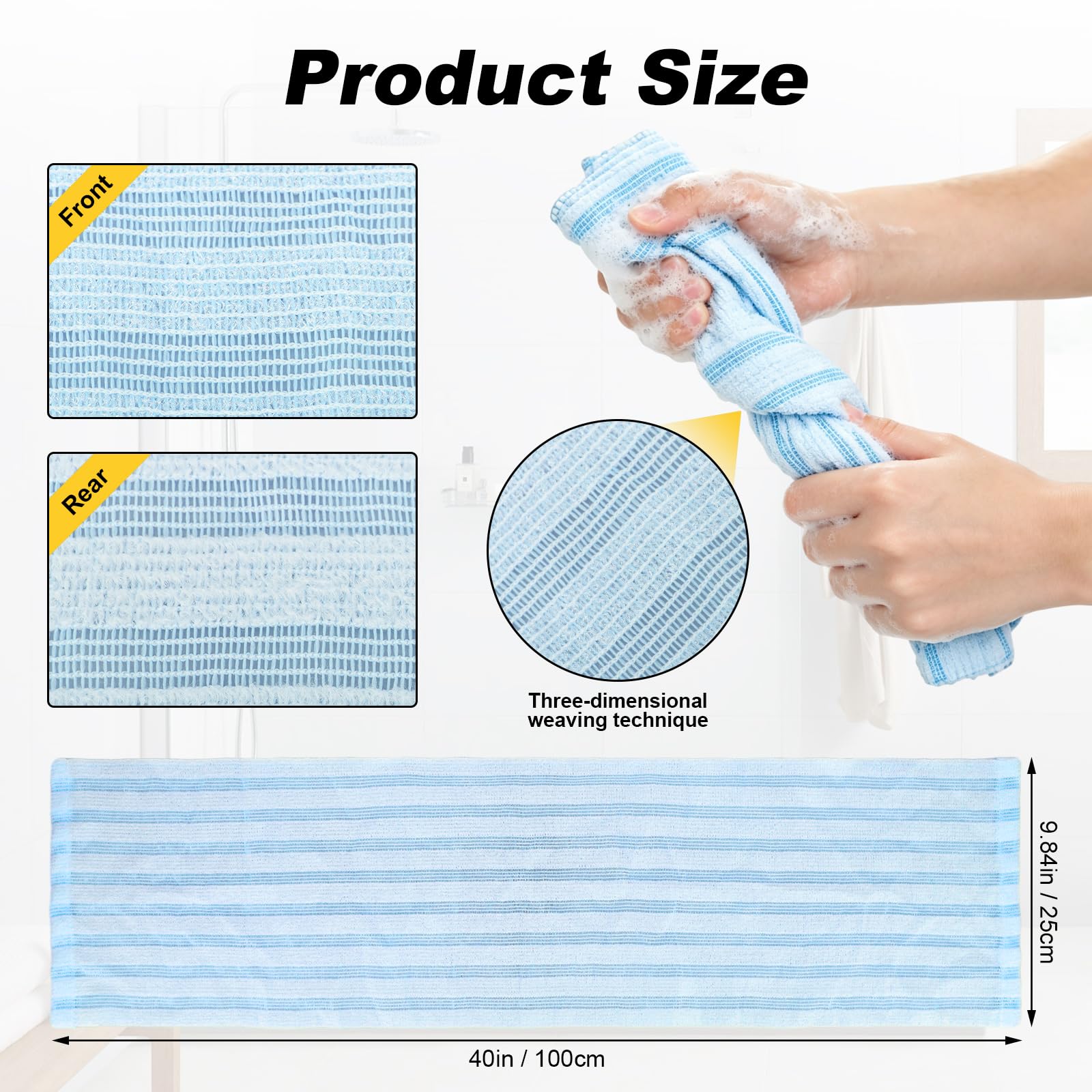 Awinclo 2Pcs Exfoliating Towel, 47" Premium Scrub Wash Cloth for Body Face, 2-in-1 Long Exfoliating Washcloth for Men Women,Exfoliating Body Scrubber