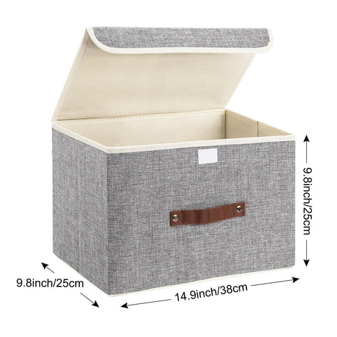 TYEERS Collapsible Storage Box with Lid, Fabric Storage Box for Clothes, Wardrobe Storage, 38x25x25 cm, Set of 3, Grey