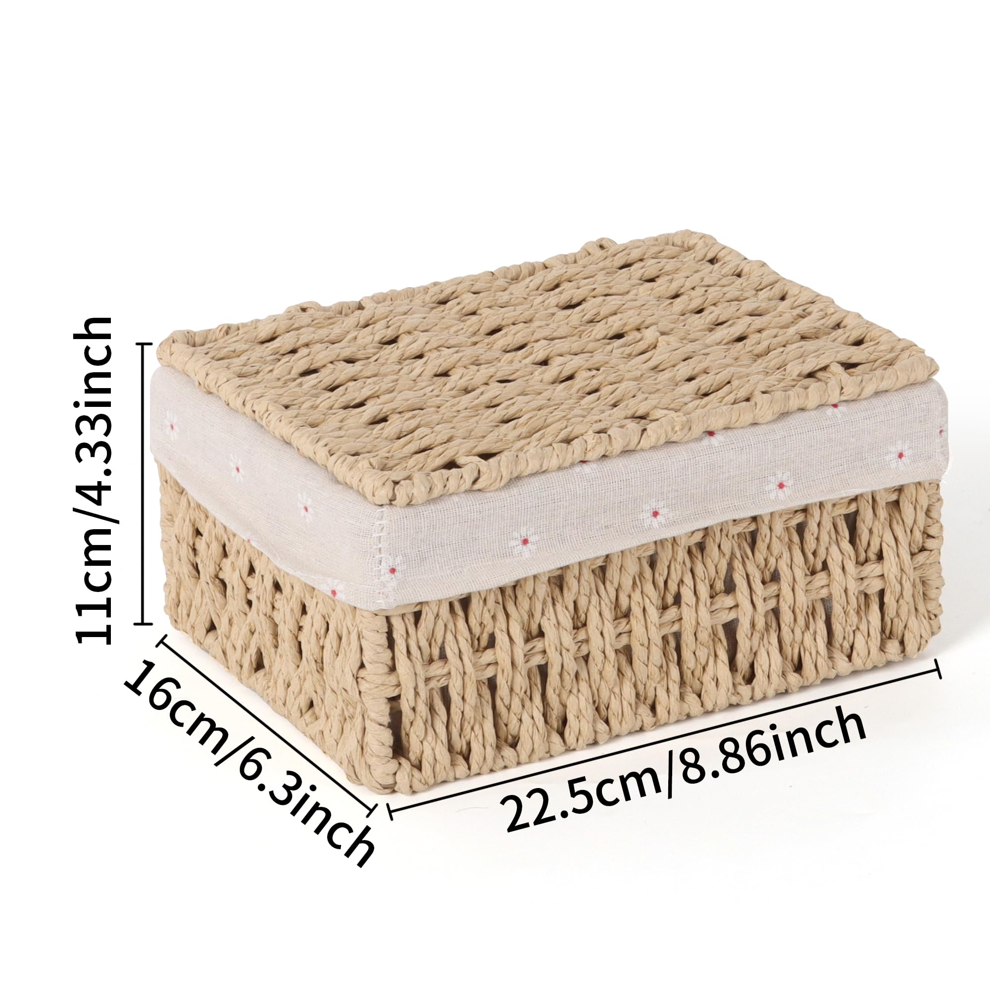 FEILANDUO Wicker Shelf Baskets Bin with Lid, Handwoven Paper Rope Baskets for Organizing, Rectangular Basket for Storage