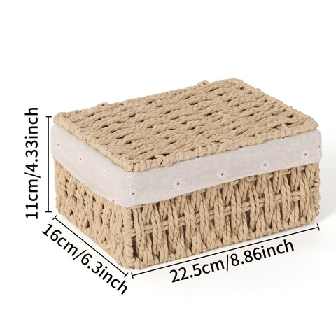 FEILANDUO Wicker Shelf Baskets Bin with Lid, Handwoven Paper Rope Baskets for Organizing, Rectangular Basket for Storage
