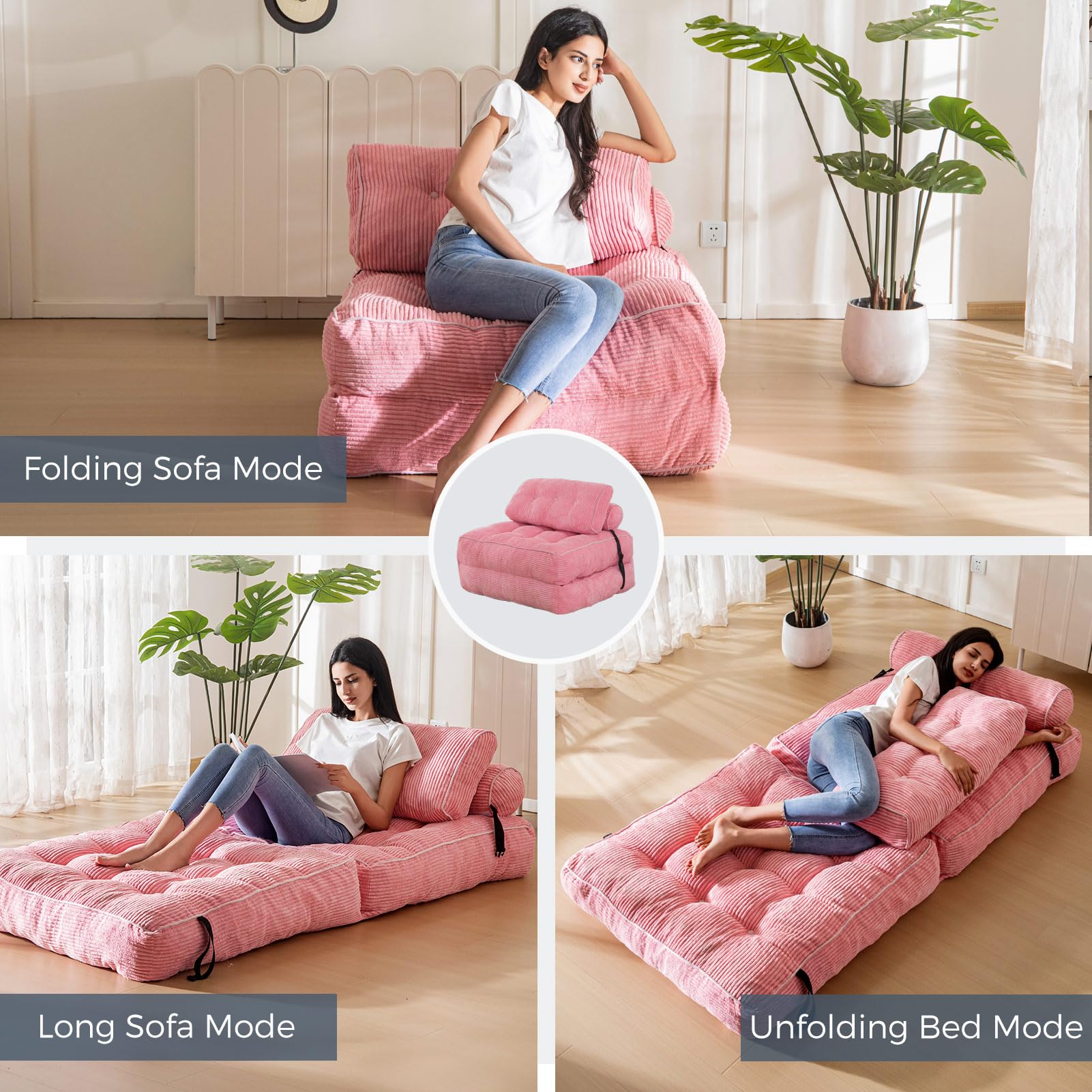 MAXYOYO Folding Sofa Bed, Convertible Sleeper Chair with Pillow Foldable Mattress with Back Support