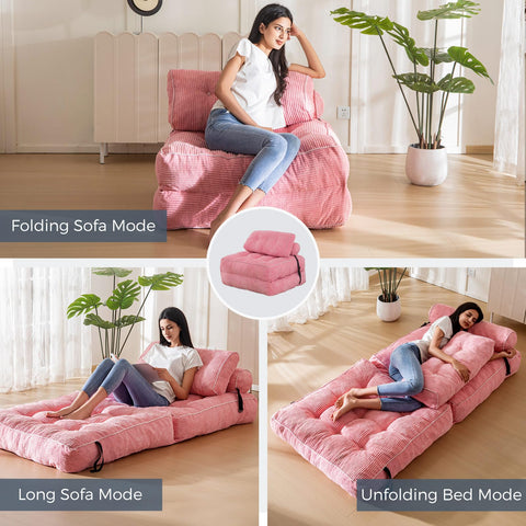 MAXYOYO Folding Sofa Bed, Convertible Sleeper Chair with Pillow Foldable Mattress with Back Support