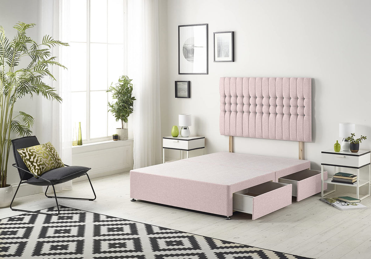 Bed Centre Galaxy Divan Base with 2 Drawers (Same Side) and Matching Headboard, Fabrics and Colours (3FT Single, Plush Pink)