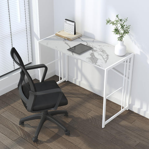 Lutown-Teen Folding Desk 103 cm No Assembly Required, White Marble
