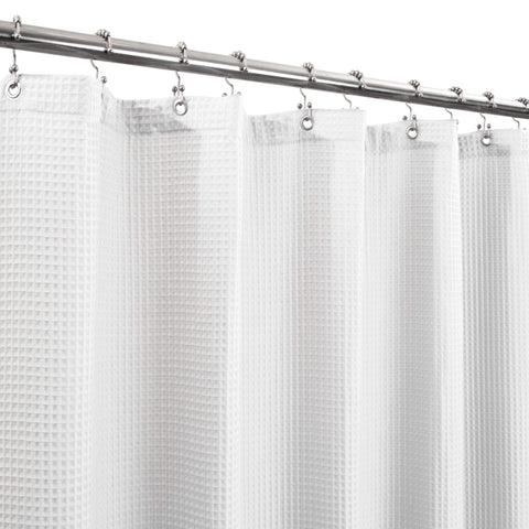 Barossa Design Cotton Blend Shower Curtain Extra Wide 108 Inch - Honeycomb Waffle Weave, Hotel Luxury & Spa, Heavy Weight Fabric, Washable - White
