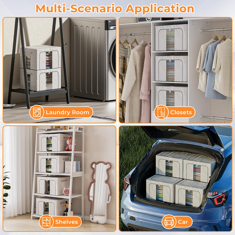 Boic 2 Pack Clothes Storage Boxes With Metal Frame, 66L Foldable Storage Boxes For Clothes Storage BagClothes Organiser With Clear Windows For Towel