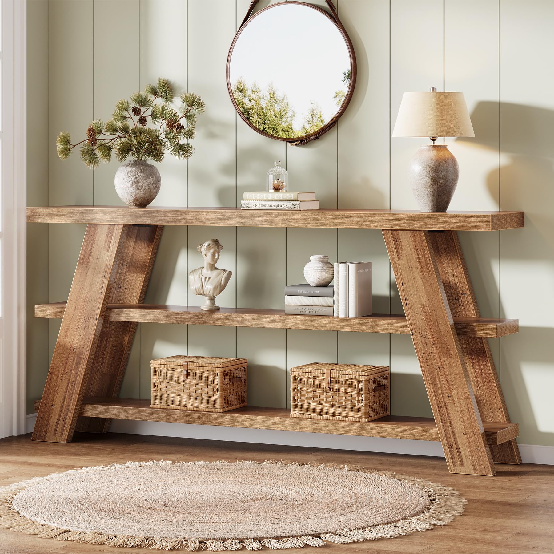 Tribesigns 70.9" Extra Long Console Table with Storage, 3-Tier Narrow Wooden Sofa Table Behind The Couch, Farmhouse Entry Foyer Table for Entryway