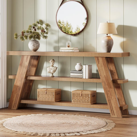 Tribesigns 70.9" Extra Long Console Table with Storage, 3-Tier Narrow Wooden Sofa Table Behind The Couch, Farmhouse Entry Foyer Table for Entryway