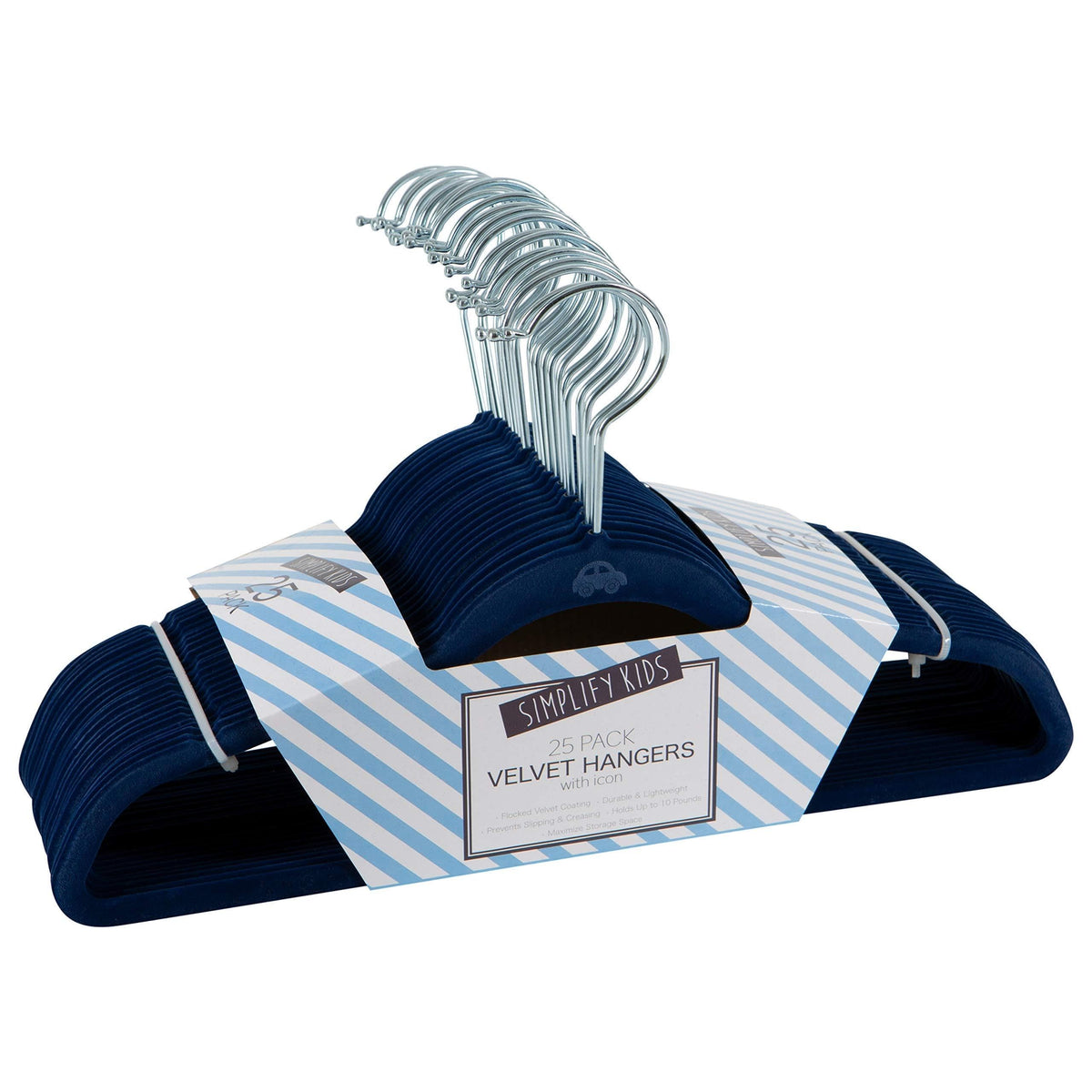Simplify Kids 25 Pack Velvet Hangers, Slim Non Slip Design, Space Saver, Colors to Match Any Baby Nursey, Navy