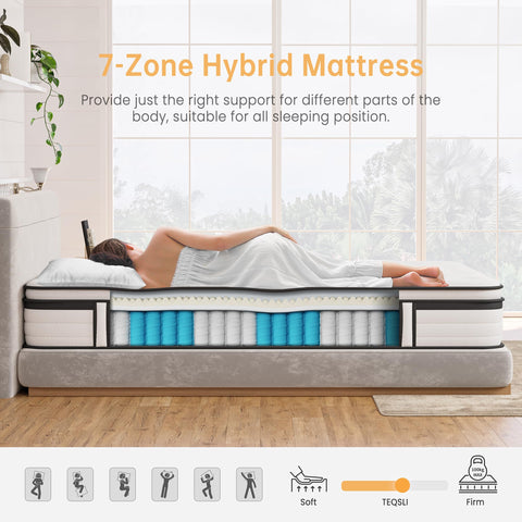 TeQsli Double Mattress 4FT6 Memory Foam Spring Hybrid Mattress 27CM