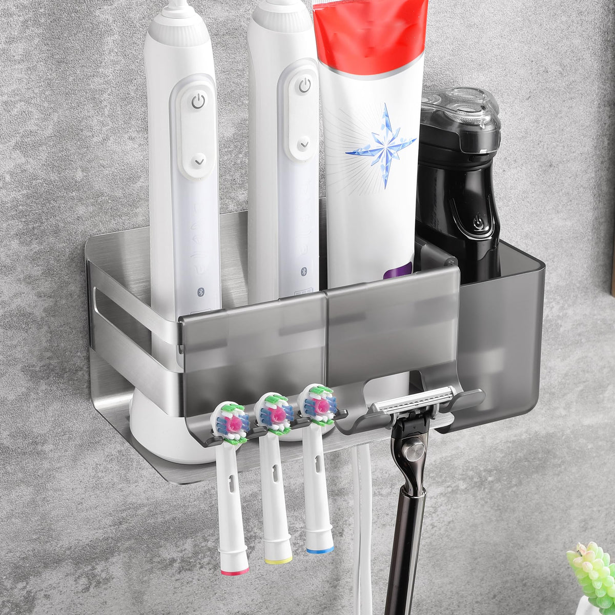 OETAMS Toothbrush Holder Electric No Drilling Toothpaste Holder