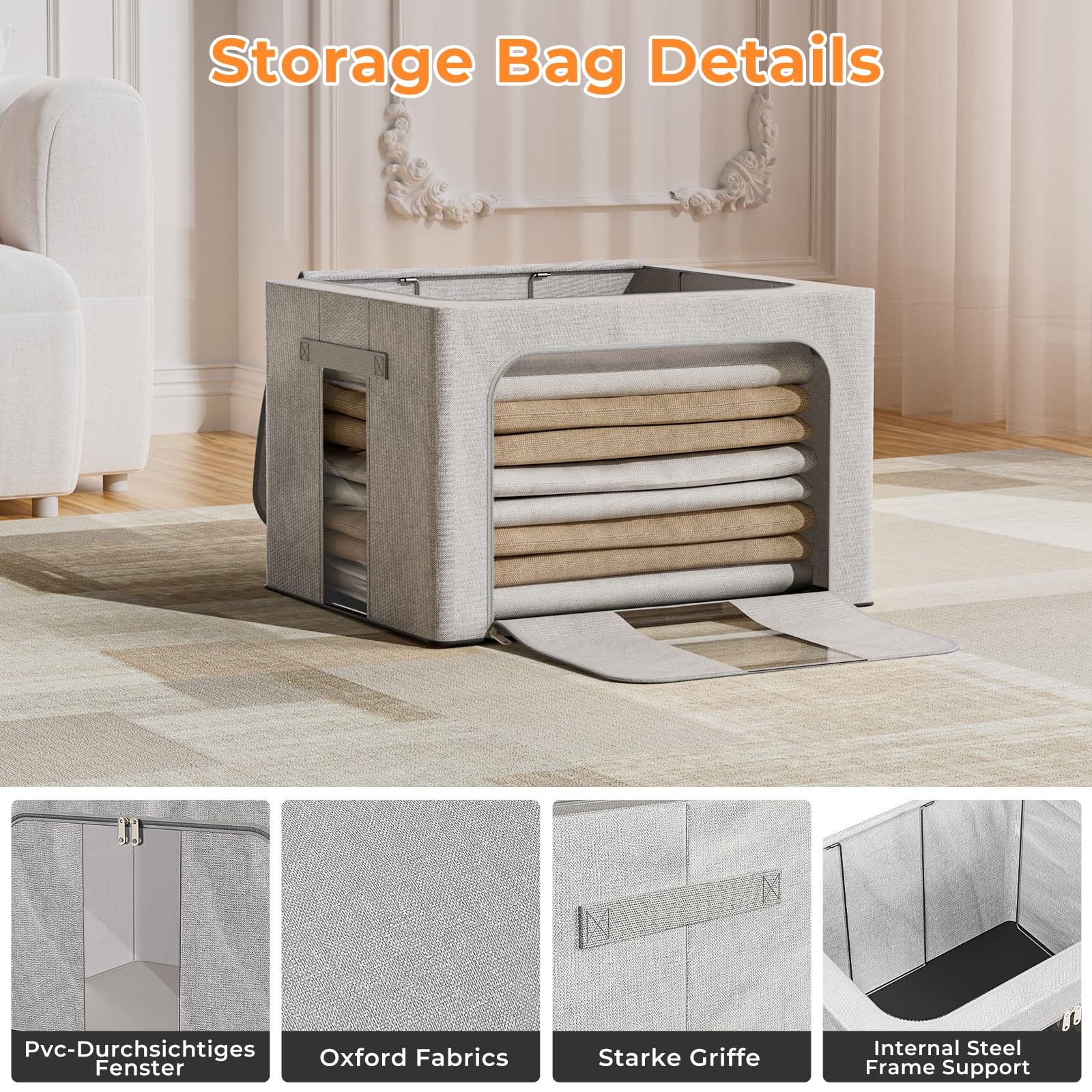 Boic 2 Pack Clothes Storage Boxes With Metal Frame, 66L Foldable Storage Boxes For Clothes Storage BagClothes Organiser With Clear Windows For Towel