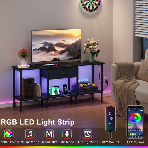 OYRREU TV Stand Cabinet LED for 55 50 Inch, TV Unit with Socket, USB Slots