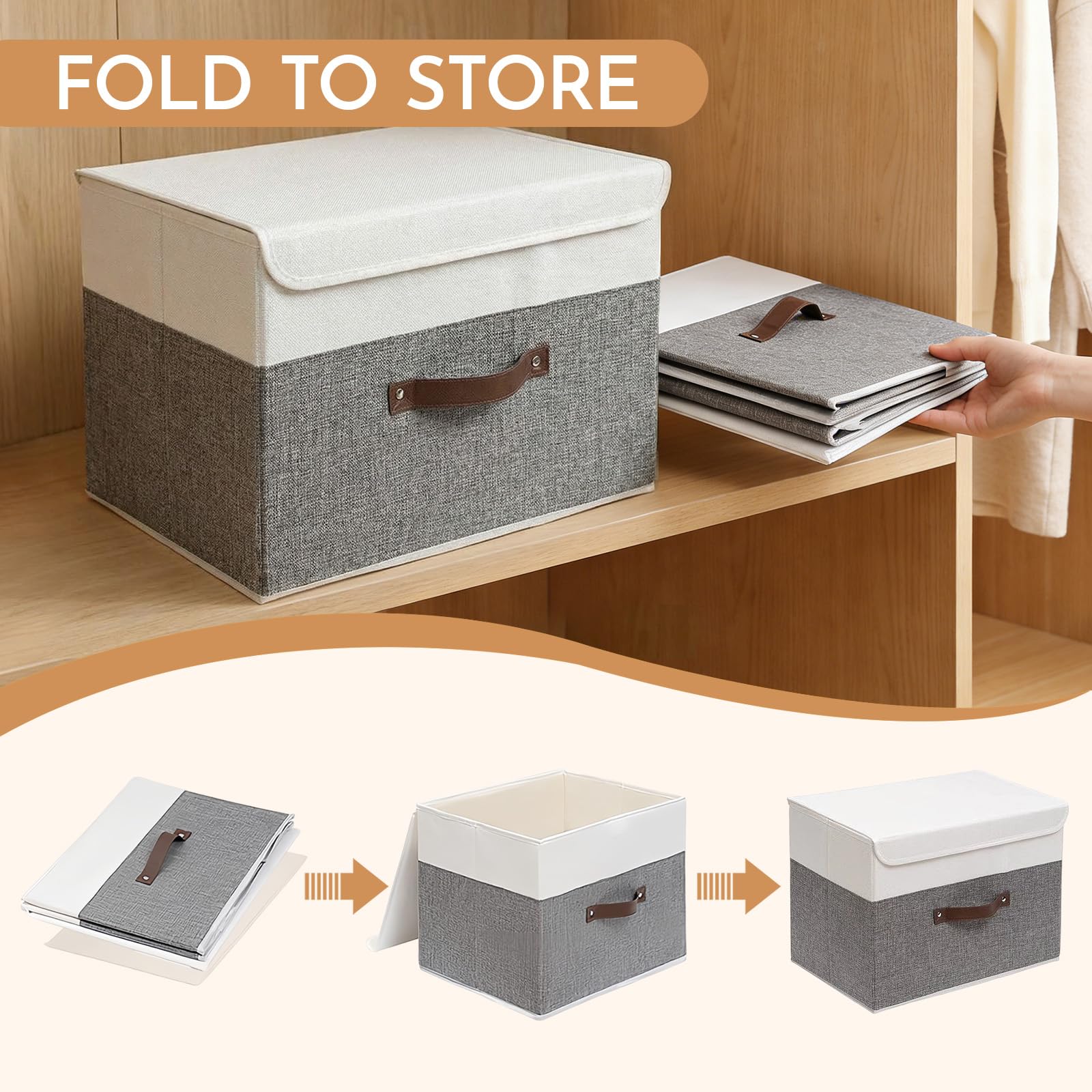 zxevg Storage Boxes 3 Pack Stackable with Lids White Linen