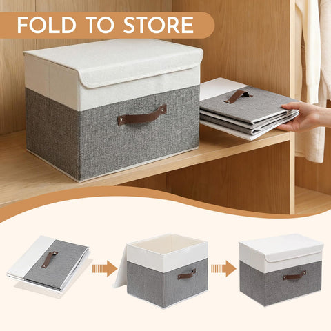 zxevg Storage Boxes 3 Pack Stackable with Lids White Linen