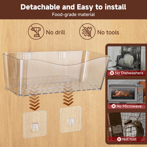 MURGVEA 2-Pack Cupboard Storage Organisers, Clear Plastic Pantry Storage Boxes, Large Adhesive Cabinet Door Organizerer Space Saving Storage Bins for
