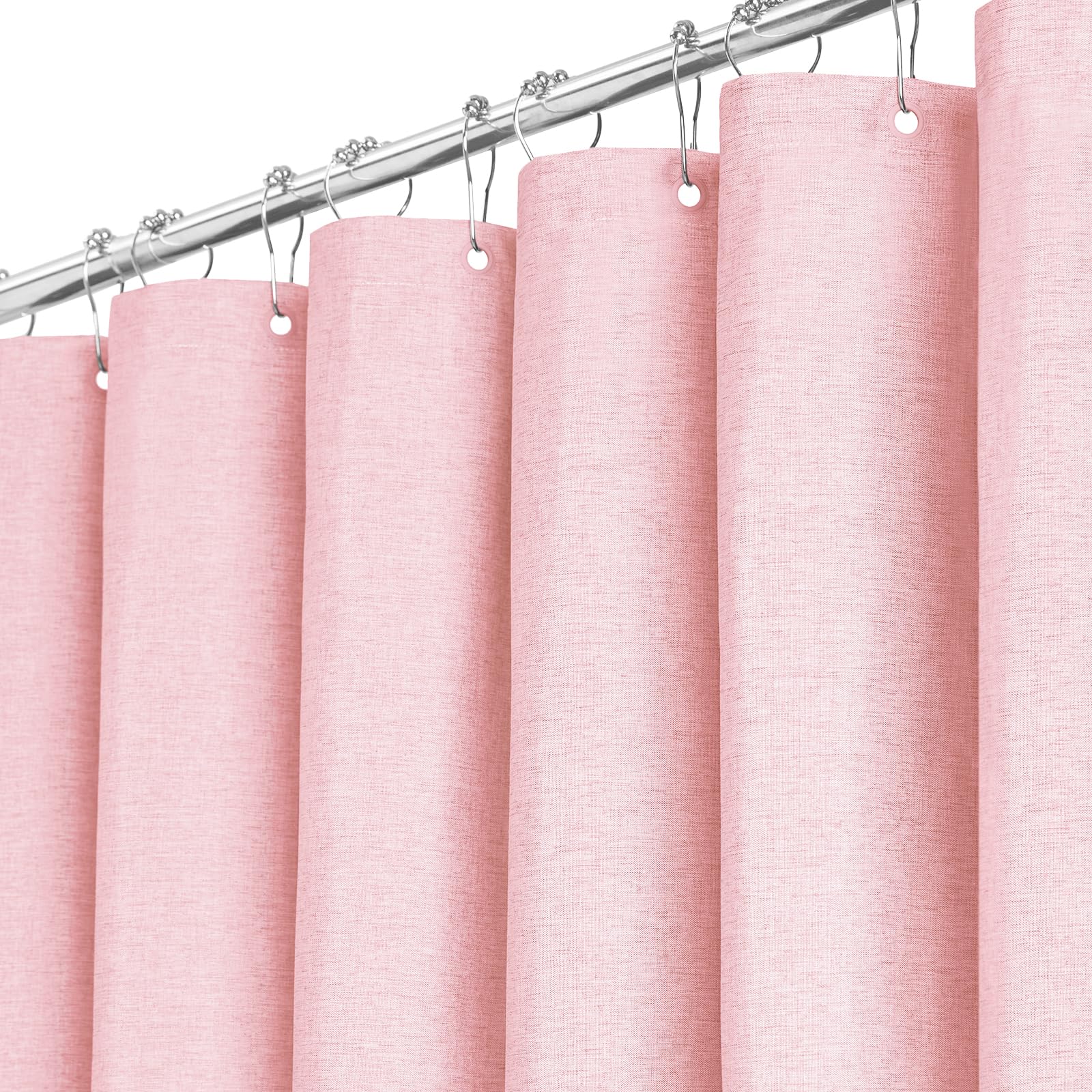 BTTN Extra Long Linen Look Shower Curtain, Waterproof, 182x244cm, Pink