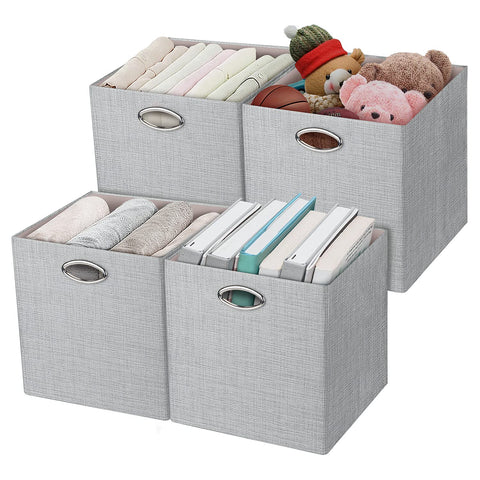 Posprica Storage Cubes, 12×12 Collapsible Storage Basket Bins,Heavy Duty Fabric Containers, 4pcs, Sliver Grey