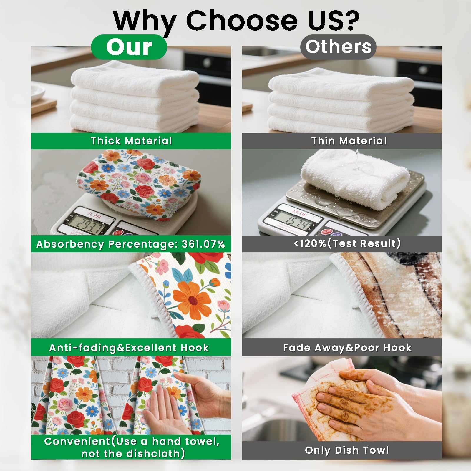 CUTHOLLOW 2 Pcs Various of Flower Hanging Kitchen Towels with Loop