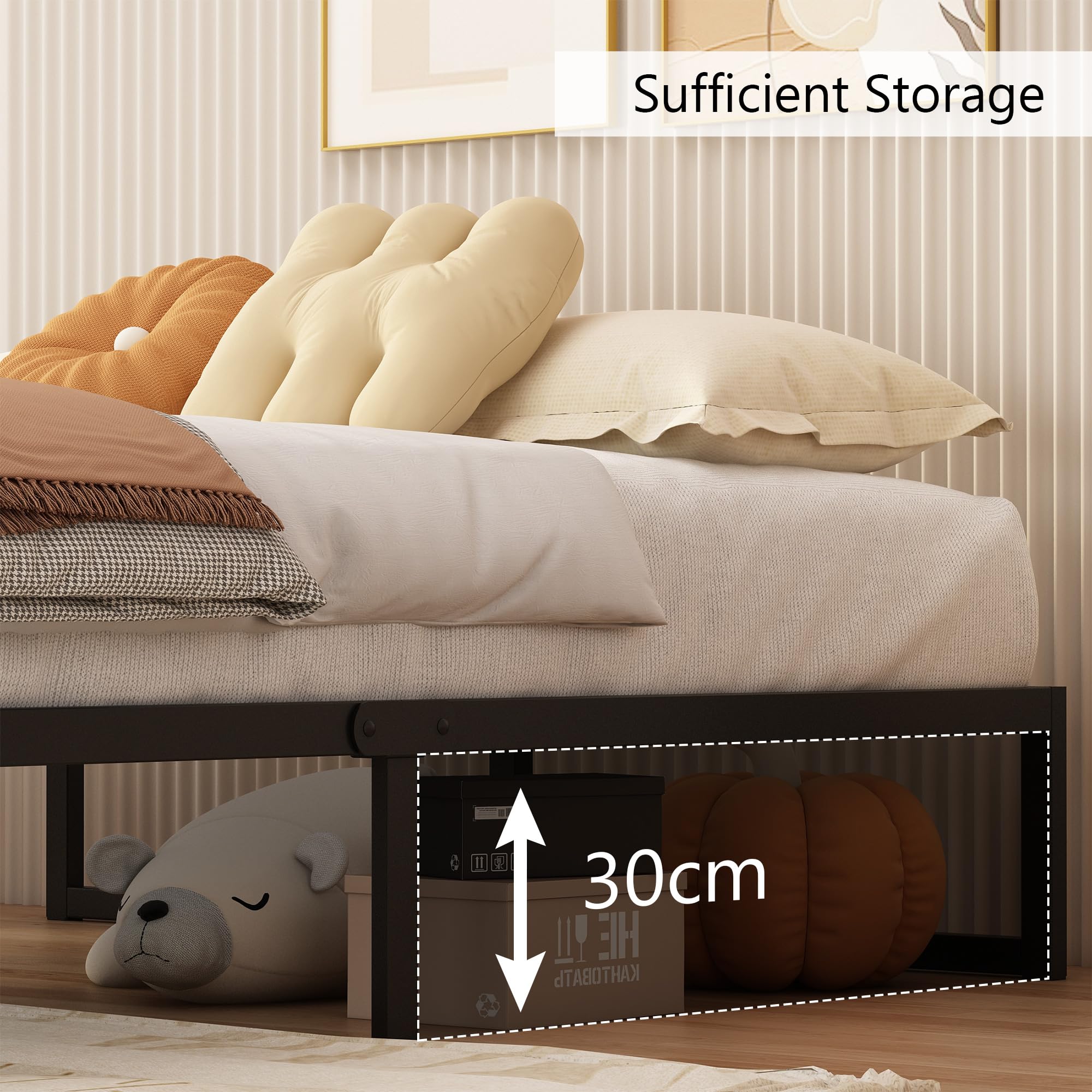 Yicensen Double Bed Frame 135x190 cm Metal Platform Bed Double, Noise Free
