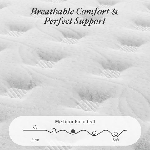 Double Mattress 4ft 6 25cm Memory Foam & Pocketed Spring Hybrid Mattress Medium Firm 7-Zone 9-Layer Breathable Double Bed Mattress with 450lbs Weight