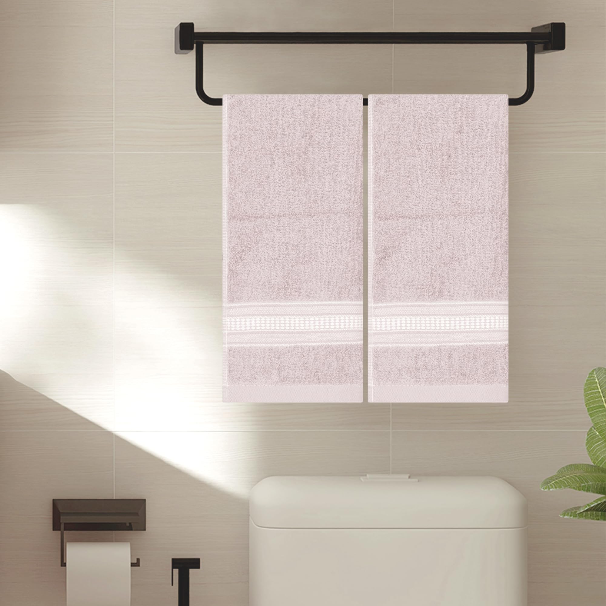 HMETOL 2 Pack Plaid Pattern Comfort and Absorbent Hand Towel Set
