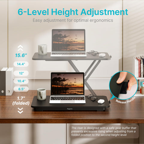 PEGZONE Standing Desk Converter, 24" x 12" Height Adjustable Desk Riser