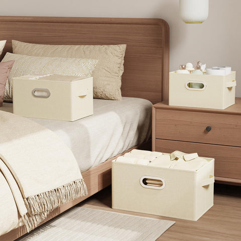 ENUMAIL Collapsible Open Storage Baskets,33x23x20cm,Beige,4 Pack