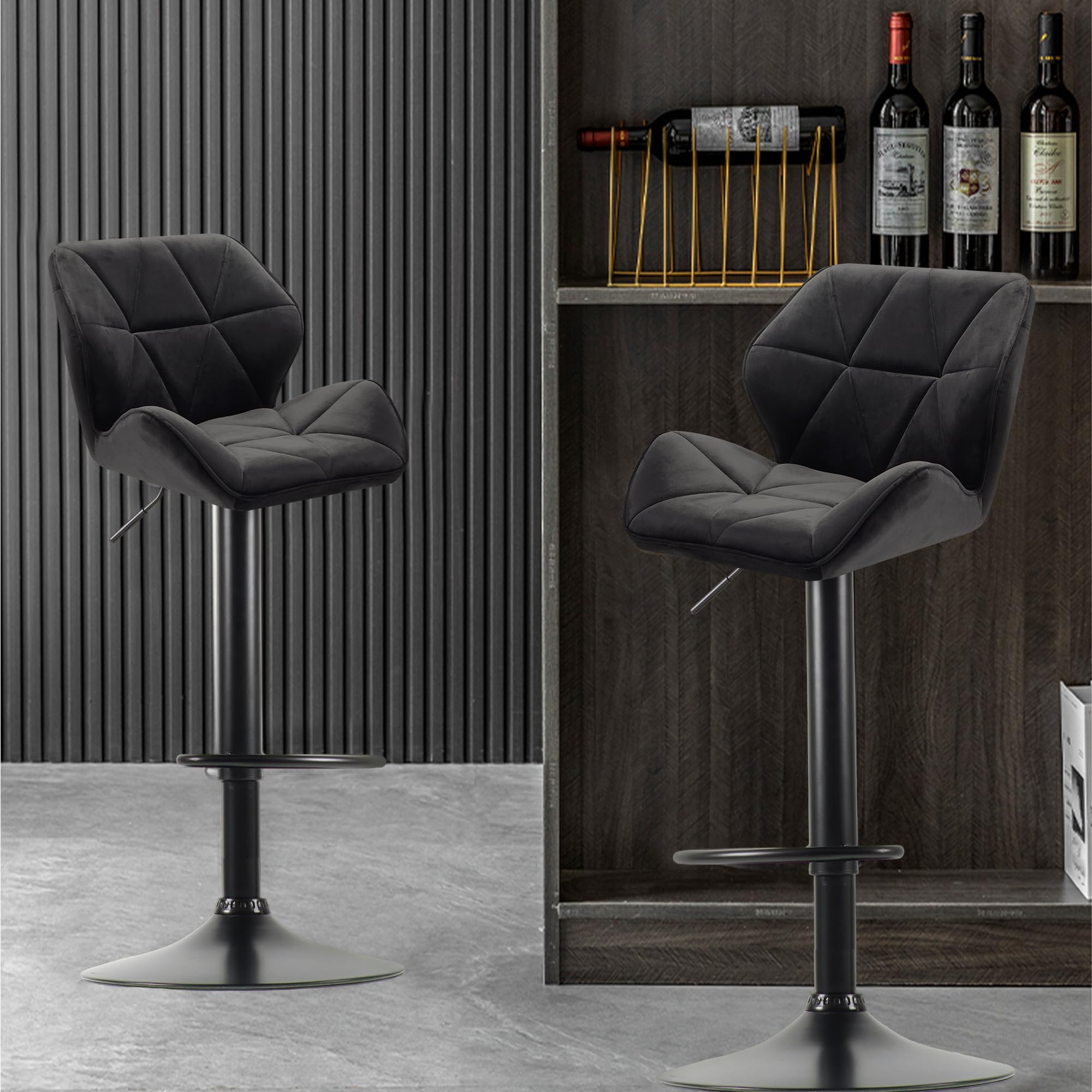 WangPangzi Set of 2 Velvet Bar Stools, Adjustable High Barstool with Footrest, Counter Chairs for Kitchen Islands/Home Bar