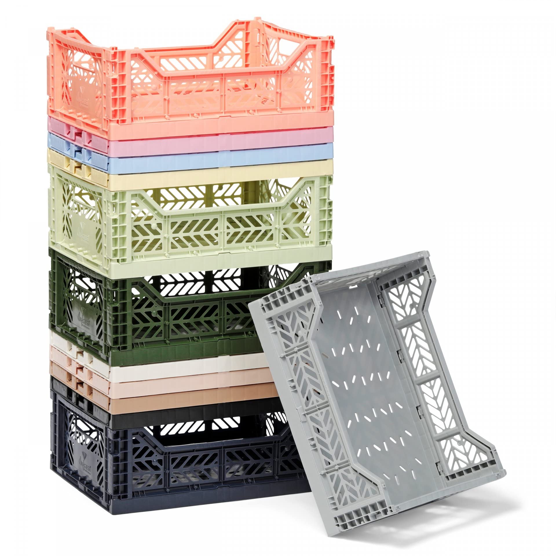 AYKASA Folding Crate, Sturdy Folding Box, Plastic, Stackable, Violet, Midi (40 x 30 x 14 cm)
