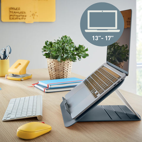 Leitz Adjustable Laptop Stand, Compact Laptop Holder With 4 Height Settings, 80% Recycled Plastic & 100% Recycable, Ergo Cosy Range, Velvet Grey