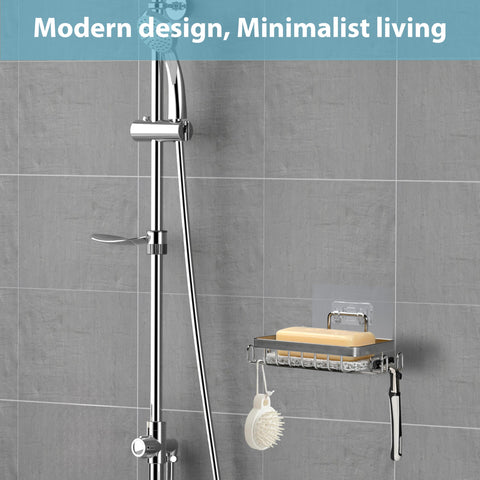 YoHyien 2 Pcs 304 Stainless Steel Wall Mounted Soap Holder, Self Adhesive Soap Dishes with Hooks & Soap Saver, Shower Soap Holder for Bathroom